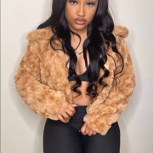 Brown fluff crop jacket